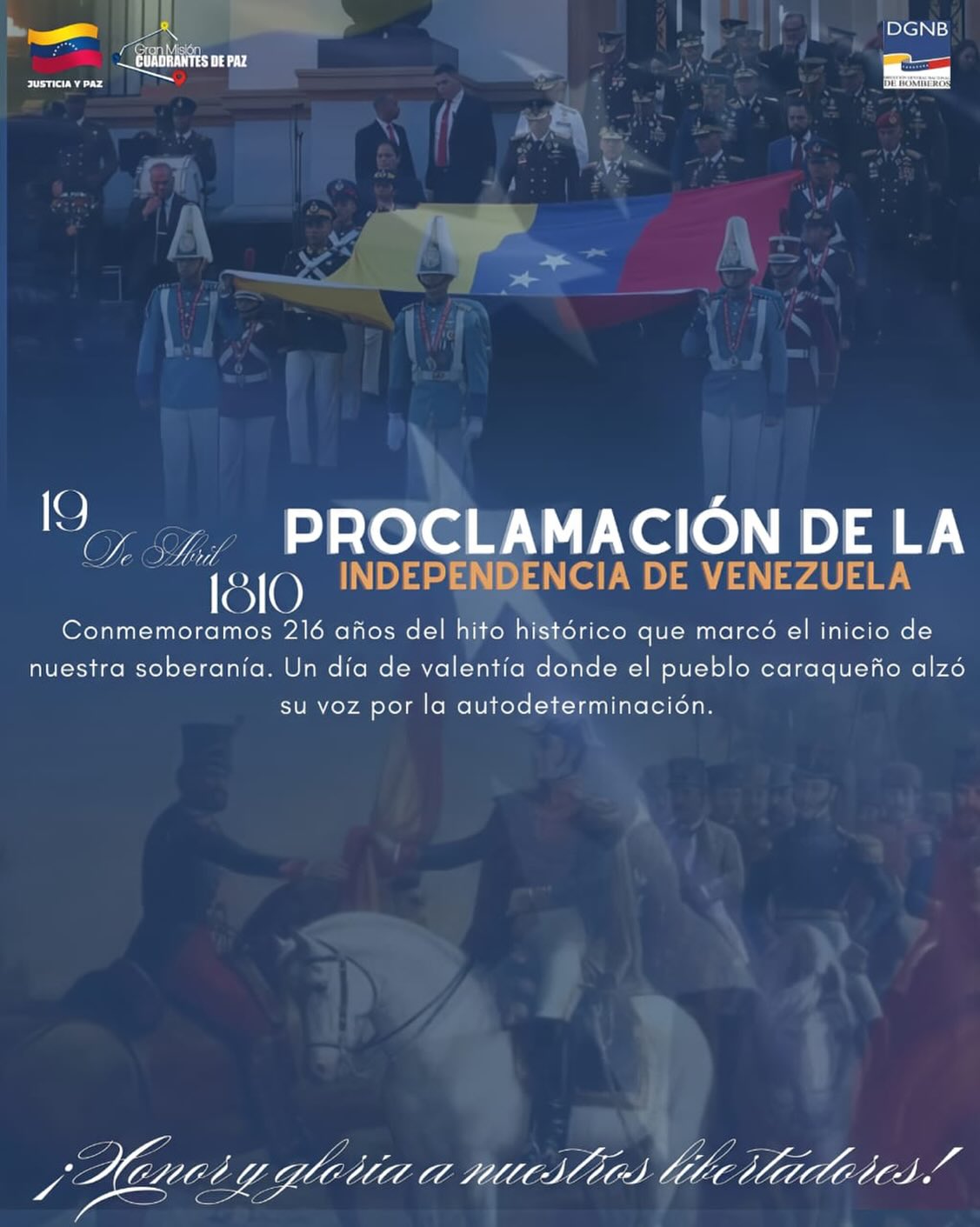 ‎¡Hoy celebramos 216 años del primer paso hacia nuestra libertad! 🇻🇪
‎
‎El 19 de abril de 1810 no fue solo una fecha en el calendario; fue el día en que la voluntad de un pueblo se hizo sentir. En la histórica sesión del Cabildo de Caracas, se marcó el inicio del proceso que nos conduciría a la Independencia, un camino definido por el coraje, el civismo y el sueño de una nación soberana.
‎
‎Desde la Dirección General de Nacional de Bomberos, honramos hoy a aquellos hombres y mujeres que, con valentía, desafiaron lo establecido para forjar el destino de Venezuela. Nuestra labor diaria es una extensión de ese compromiso histórico: servir al país y trabajar por su fortalecimiento institucional.
‎
‎Recordar nuestra historia es entender el peso de la libertad y la responsabilidad que tenemos de seguir construyendo el futuro con determinación y orgullo patrio.
‎
‎¡Que el espíritu del 19 de abril inspire cada una de nuestras acciones! 🕊️✨
‎
‎#DGNB #19DeAbril #IndependenciaDeVenezuela #HistoriaDeVenezuela #Patria