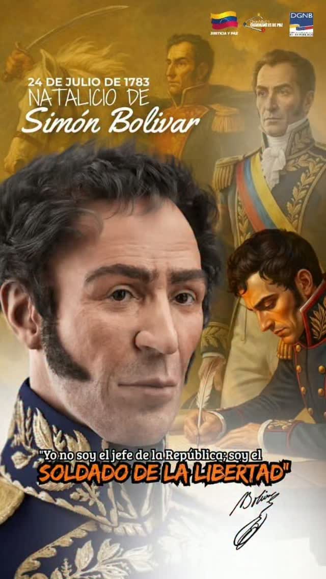 ‎📅 Hoy, 24 de julio, conmemoramos el 241° aniversario del nacimiento de Simón Bolívar, El Libertador. Un hombre visionario cuya determinación y liderazgo forjaron el camino hacia la independencia de gran parte de América del Sur.
‎
‎💙 Hoy celebramos su vida, su obra y su eterno espíritu libertario. ¡Viva Simón Bolívar! ¡Viva la Libertad!
‎

‎#SimónBolívar #ElLibertador #NatalicioDeBolívar #HistoriaDeVenezuela #IndependenciaDeAmérica